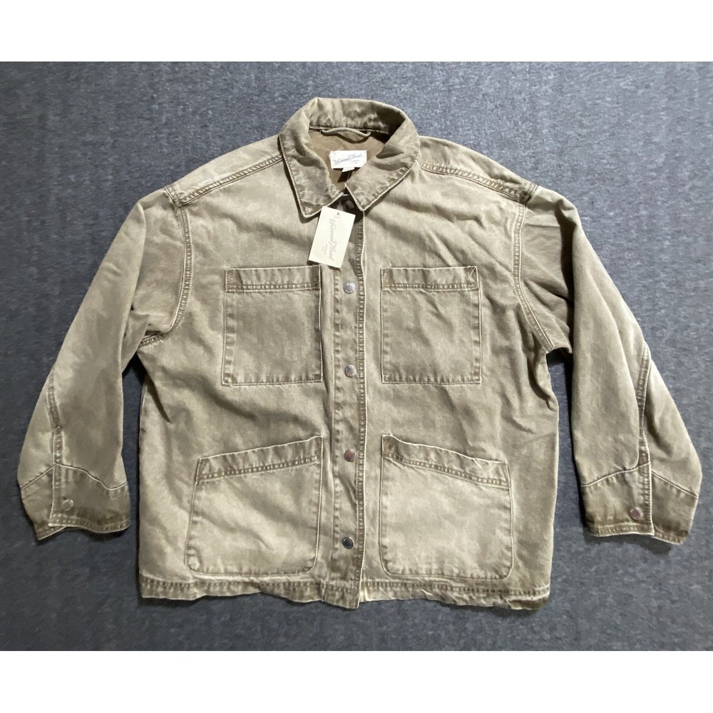 Universal Thread Denim Jacket Womens Beige Collared Snap Button Size M NWT